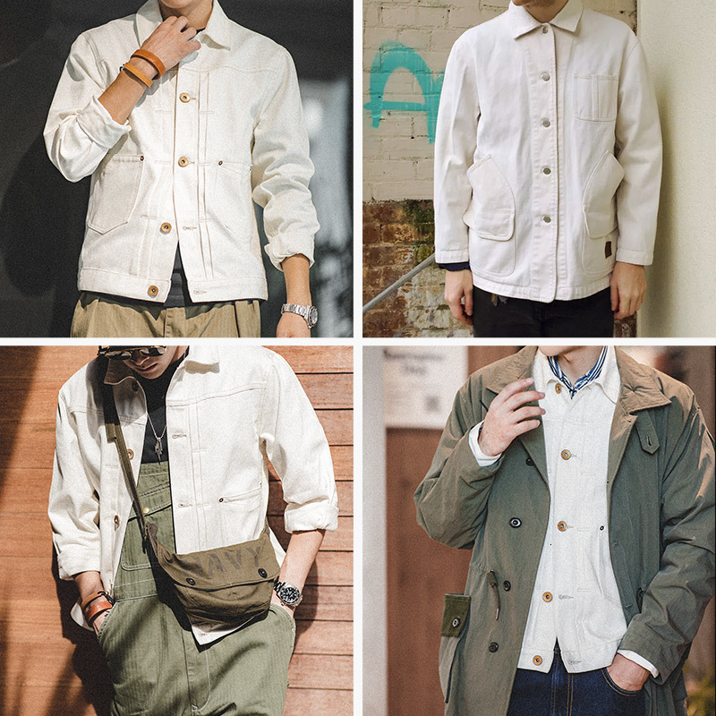 

Safari Overalls Denim Male Jackets Vintage White Lapels Chase Ranch Jacket Men Clothes X7vm