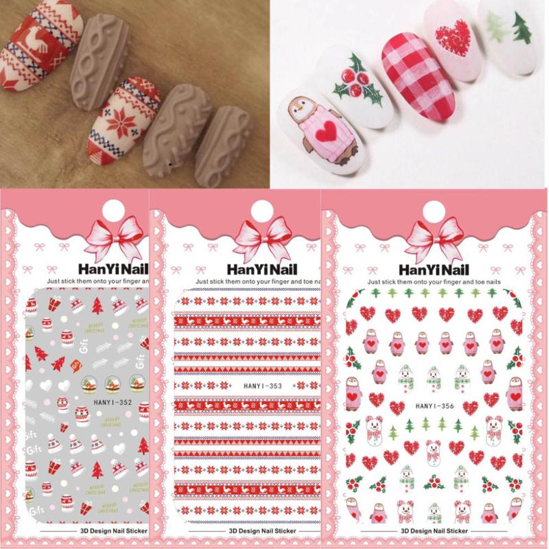 

1pcs Christmas 3D Designs Nail Art Sticker Santa Claus Snowman Decals Self-Adhesive New Year Xmas Manicure Transfer Sticker new, Hanyi-355
