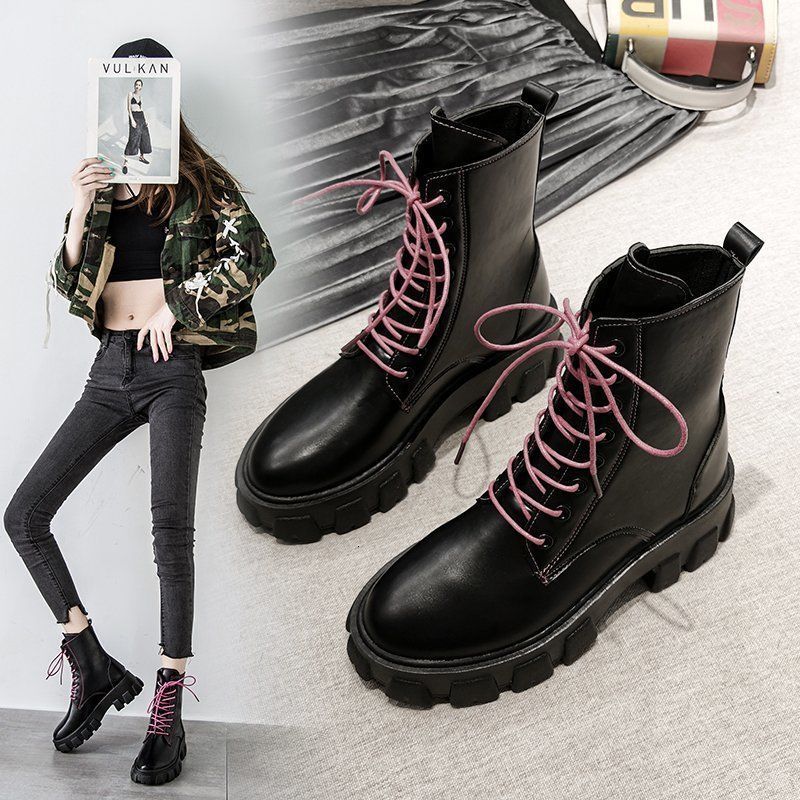 

New Chunky 2021 Ankles Fashion Breathless Fall Leather Shoes Women's Black Mujer Boots 9BSS