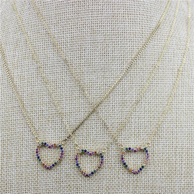 

19inch 10str/lot Colorful heart shape cz necklace,fashion cubic zirconia micro pave charm,handmade necklace jewelry wholesale