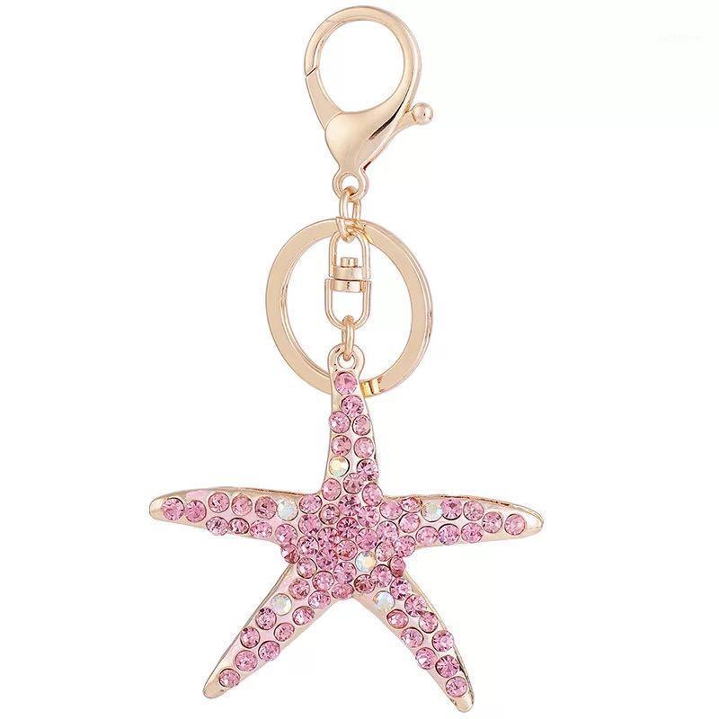 

New fashion Crystal Starfish key ring lovely marine starfish car key chain girl bag accessories keychains1
