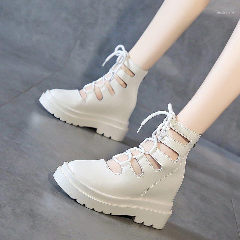 

2020 spring and summer new casual thick-soled increased breathable boots hollow single shoes boots female trend X4091, Beige