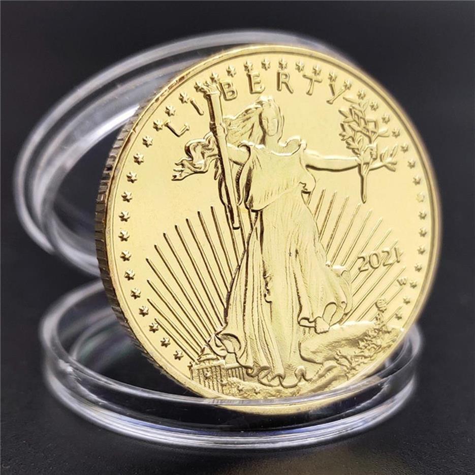 

Non Magnetic Freedom Eagle Badge Gold Plated Commemorative Coin American Statue Liberty Acceptable Coins Small Large Sizea36 a39