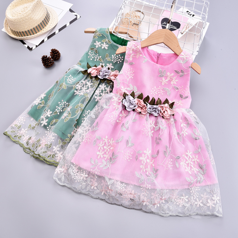 

2021 New Embroidery Lace Girls Kids Party Children Es with Flowers Fjy2, Pink