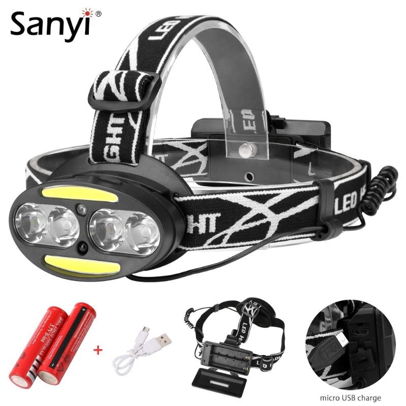 

Sanyi 4* XML T6 +2*COB LED Headlight IR Sensor Induction Headlamp 18650 Head Lamp Torch Lanterna With USB Charger