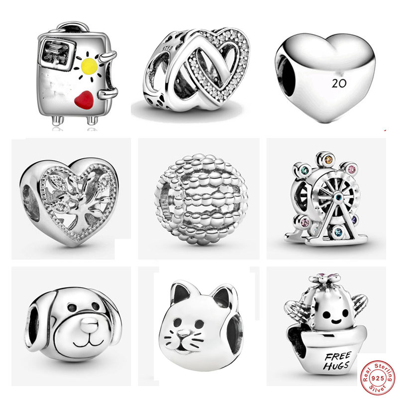 

New Free Hugs Cactus Ferris Wheel dog cat cross diy bead fit pandora charms 925 Sterling Silver Beads bracelet DIY Jewelry 2020