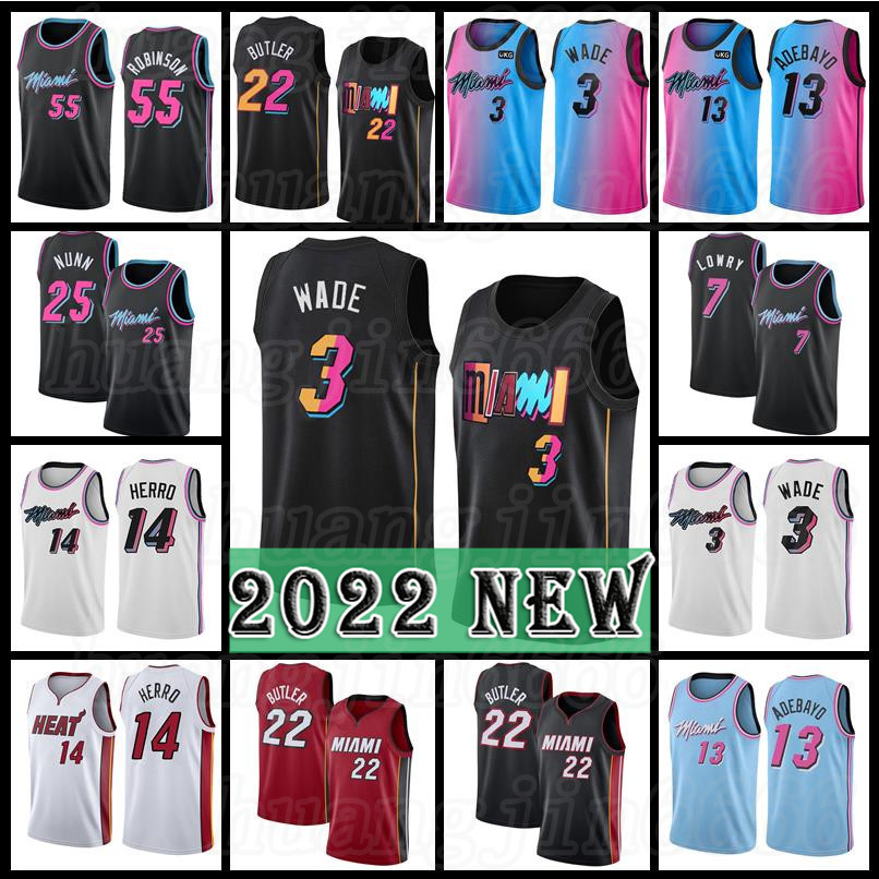 

Dwyane 3 Wade Basketball Jersey Tyler 14 Herro Bam 13 Adebayo Jimmy 22 Butler Kyle 7 Lowry 55 Robinson Kendrick 25 Nunn Heat''75th Men city, Black;red