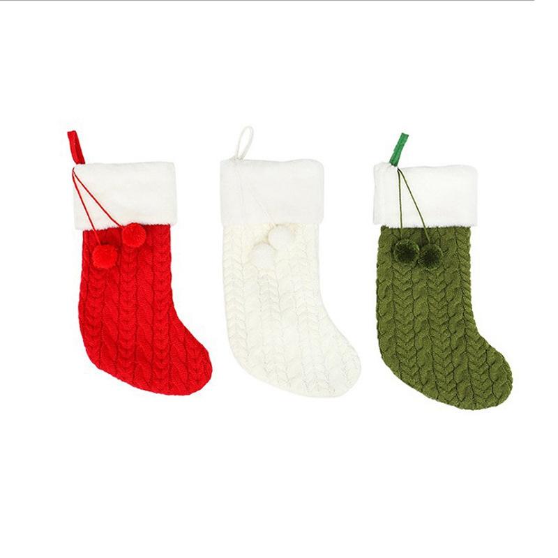 

Hot Knitted Plush Ball Christmas Socks Christmas Gift Bag New Year Socks Tree Ornaments Home Decor