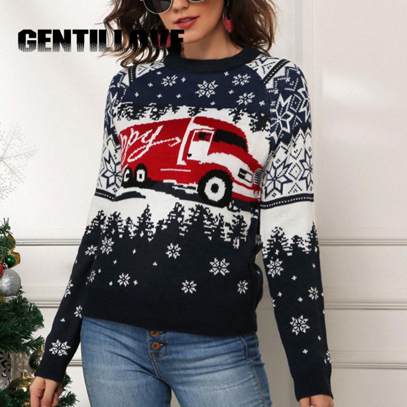 

Casual Christmas Women Sweater Autumn Winter New Snowflake Female Clothes Quality Knitted Ladies Pullover Long Sleeve Tops, Black