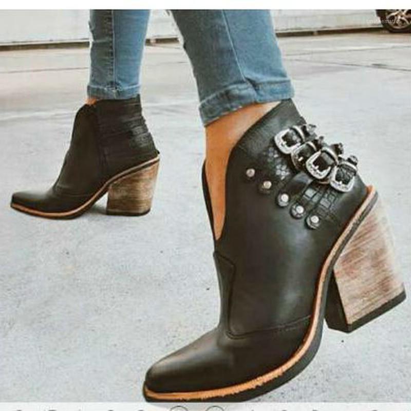 

women ankle boots high heels pumps shoes women autumn warm plus size vintage shoe chaussures1, Black