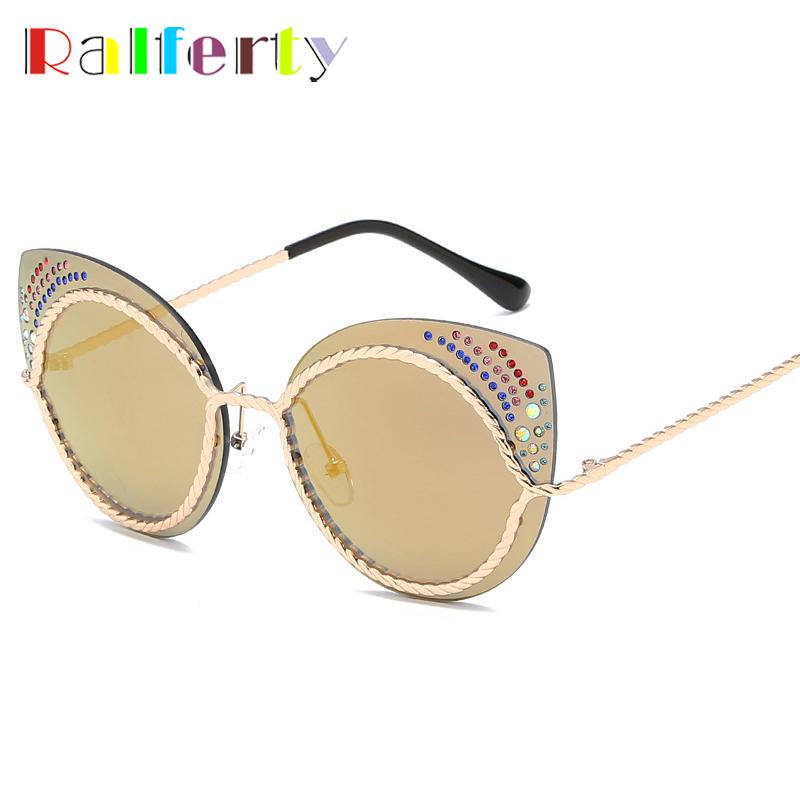 

Ralferty Vintage Ladies Cat Eye Sunglasses Women Brand Designer Luxury Crytal Sun Glasses Female Sunglass Oculos feminine R66143
