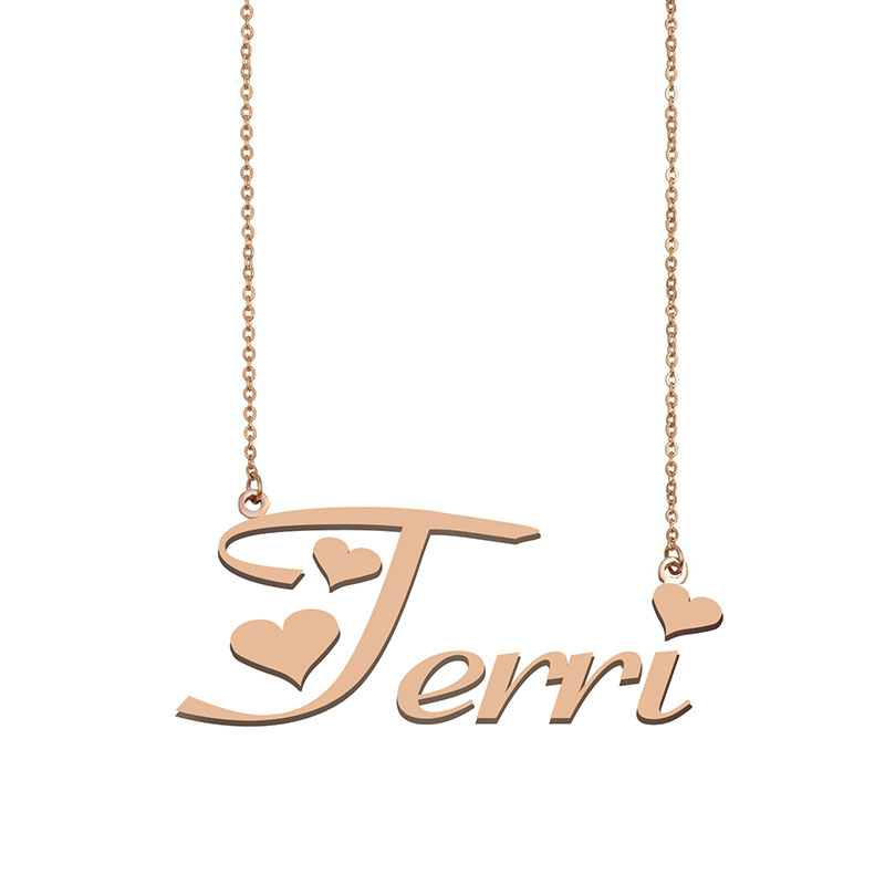 

Terri Name Necklace Custom Nameplate Pendant for Women Girls Birthday Gift Kids Best Friends Jewelry 18k Gold Plated Stainless Steel, Silver