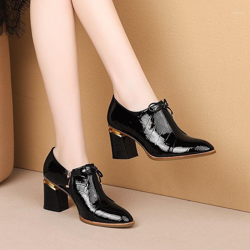 

2020 New Thick Heel Round Head Deep Mouth Leather Plus-sized Fashion High Heels Party Wedding Office Career High (5cm-8cm)1, Black