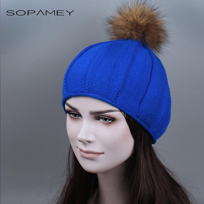 

Women winter hat beanies cap for girl fur pom poms and knitted hat Skullies Bonnets Knit female pointy Adult cap 2020 New, Hat blue