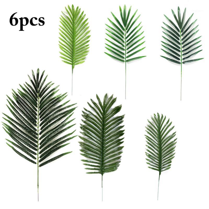 

6pcs Artificial Palm Leaves Fake Plastic Leaves Plants Fake Palm Tree Leaf Greenery Floral Flower Arrangement Wedding Decoration1, Green