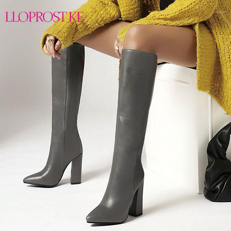 

Lloprost ke Brand Design Women Knee High Boots Fashion Pointed Toe Thick Heel Women Western Boots 2020 New Winter1, Blue