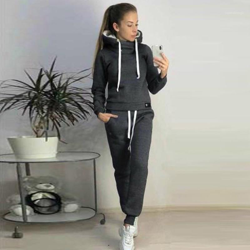

Winter Two Piece Set Sweatshirt Tracksuit Women 2020 Workout Gym Sportwear Autumn Hooded Sets Sport Hoodies + Casual Jogger @401, Pink