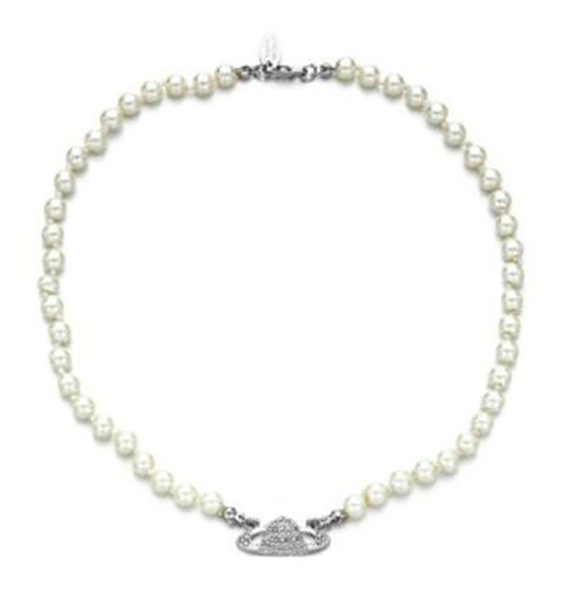 

With BOX fashion Crystal pearl necklace Clavicle Chain Necklace Baroque choker for women party jewelry gift, Silver