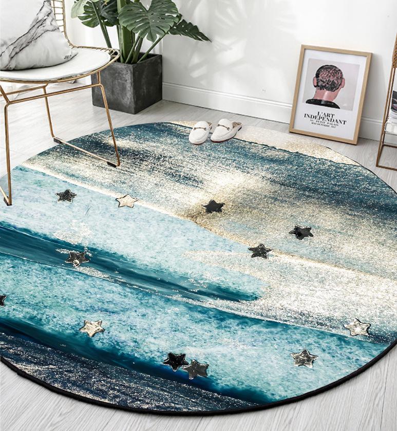 

Art watercolor blue green abstract heavy metal round living room bedroom non-slip mat carpet custom