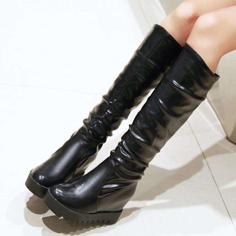 

Big Size 43 Female Boot Leisure Height Increasing Platform Heels Slip On Winter Knee High Boots Women Shoes1, Black