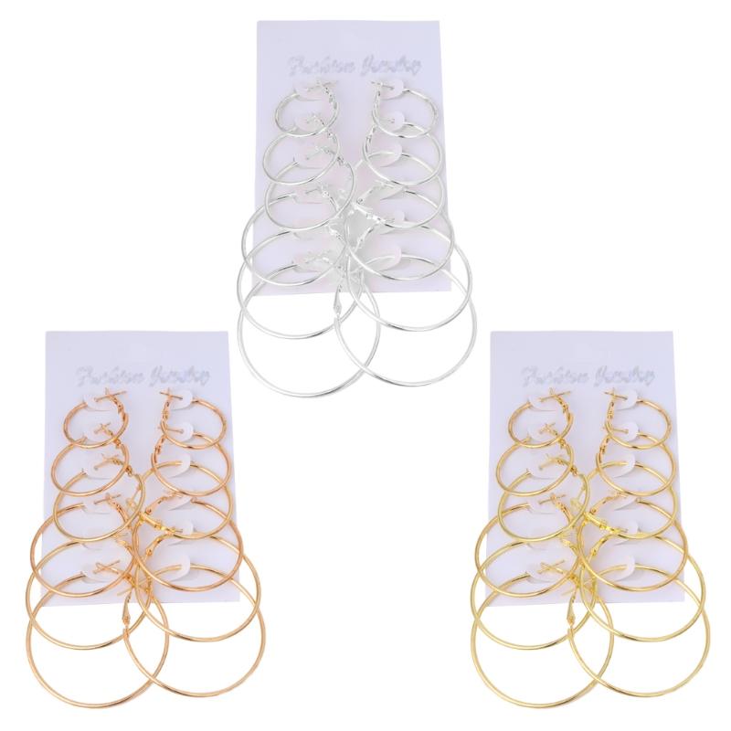 

6Pairs/set Vintage Dangle Big Circle Hoop Earrings Women Steampunk Ear Clip