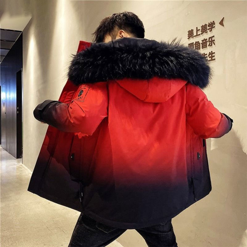 

Men Winter New Warm Casual Fur Hooded Jacket Parkas Men Outdoor Fashion Warm Thick Pockets Army Coat Parkas Men, Cream-colored