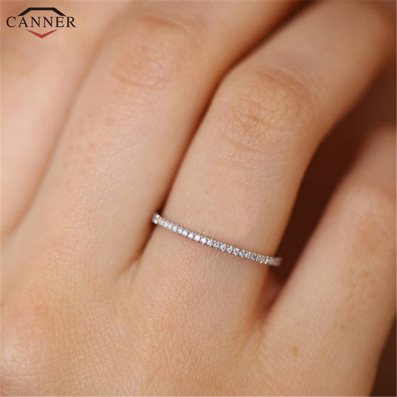 

Full Micro Cubic Zirconia Wedding Band Rings for Women Delicate CZ Crystal Ring Jewelry Gift Dainty Thin Finger Rings H40