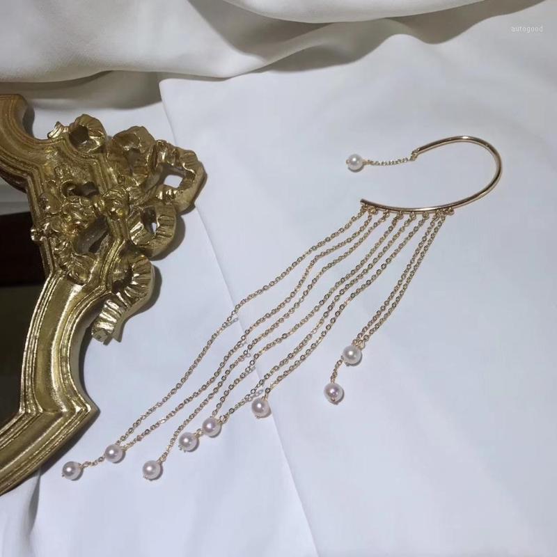 

Dangle & Chandelier Single Side Long Tassels Real Pearl Earrings,Earrings Without Earholes For Women With Natural Fresh-water Pearl,party We