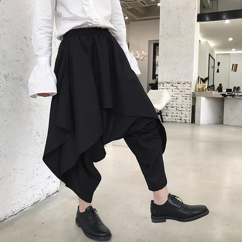 

2021 Men of the Ragged Laminated Fashion Design Goth Style Drop Manly Mens Hip Hop Pants Loose Culottes Leg Long Vrm6, Black