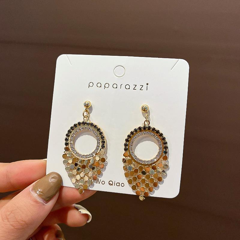 

2020 New Vintage Round Rhinestones Tassel Long Sequins Simple Elegant Drop Earrings for Women Fashion Jewelry Accessories