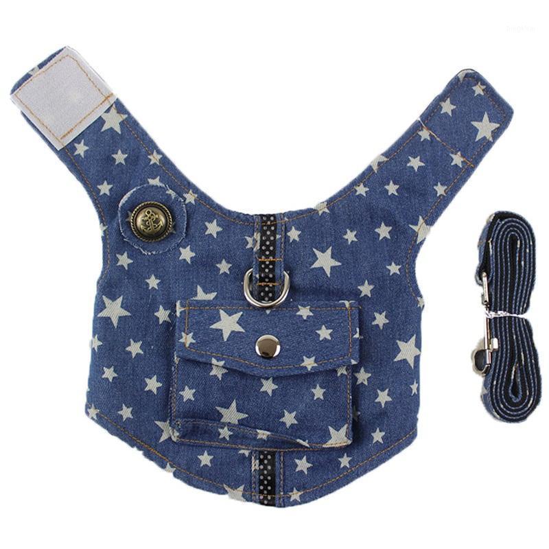 

3 Size Dog Denim Jeans Jacket Harness D Ring Leash Vest Harness Set For Small Puppy Dog Cats1
