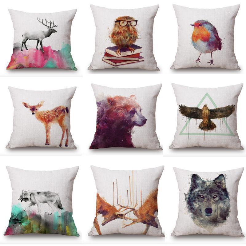 

Watercolor Bird Deer Bear Wolf Neck Body Pillowcase Linen Bed Pillows Cover Couch Seat Cushion Throw Pillow Home Decoration1