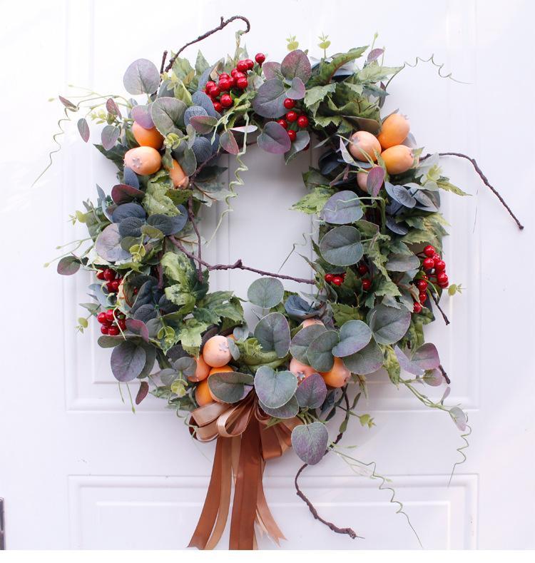 

2019 Autumn Harvest Decor Garland Handmade Farmhouse Wreath Fruit Leaves Rustic Decoration Door Wreath Thanksgiving Ornaments1, As photo