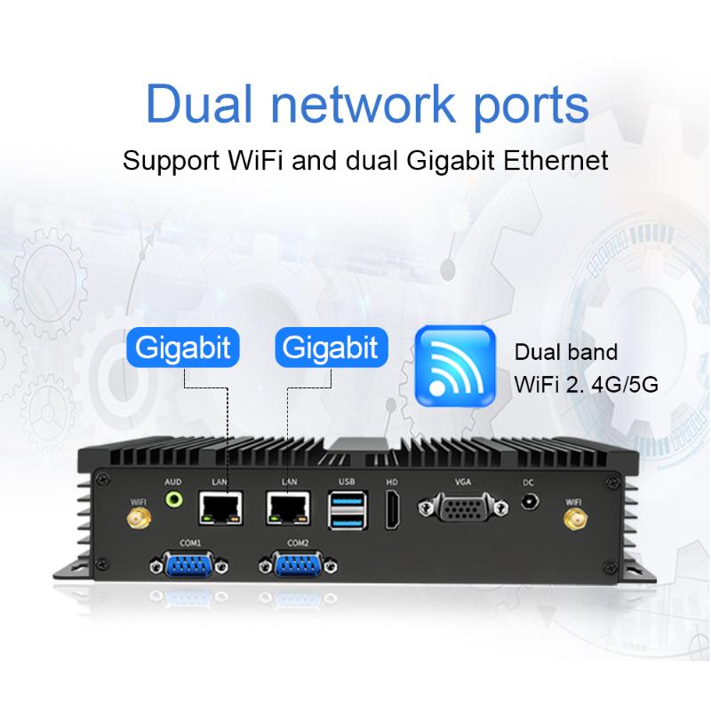 

Fanless Industrial Computer Micro Mini PC Small PC Intel 4200U 2*Com 2*DDR4 RAM WiFi VGA 6*USB RS232 Gigabit Ethernet