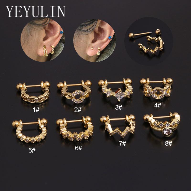 

Stud 1pc Copper CZ Crystal Geometry Ear Bone Earrings For Women Girls Small Gold Piercing Nails Jewelry Gifts
