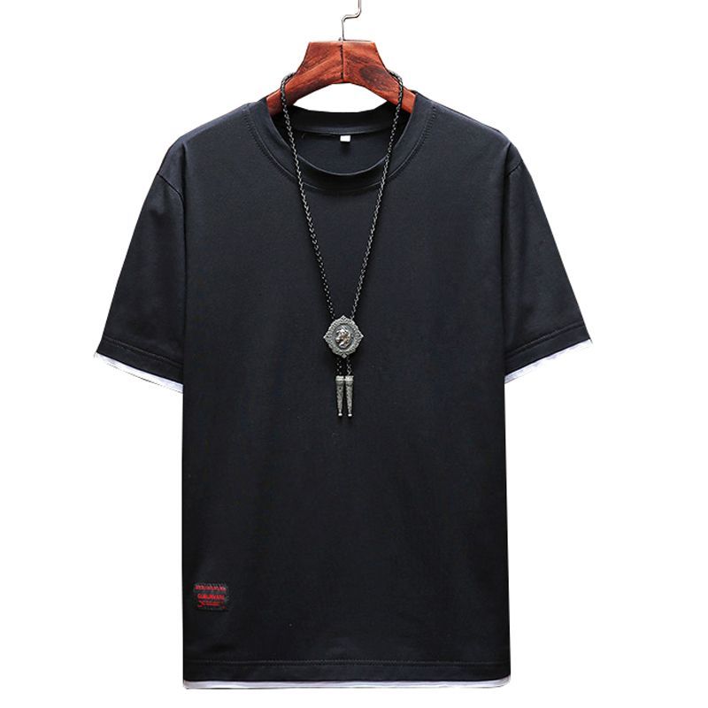

New Summer Men's T Shirt Fashion Pathchwork Short Sleeve T Shirt Mens Clothing Trend Slim Fit Casual O Neck Top Tees Men M-5XL, Dark green