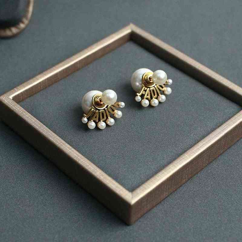 

D home / Dijia new style back hanging pearl brass fashion earrings for women net red, Golden
