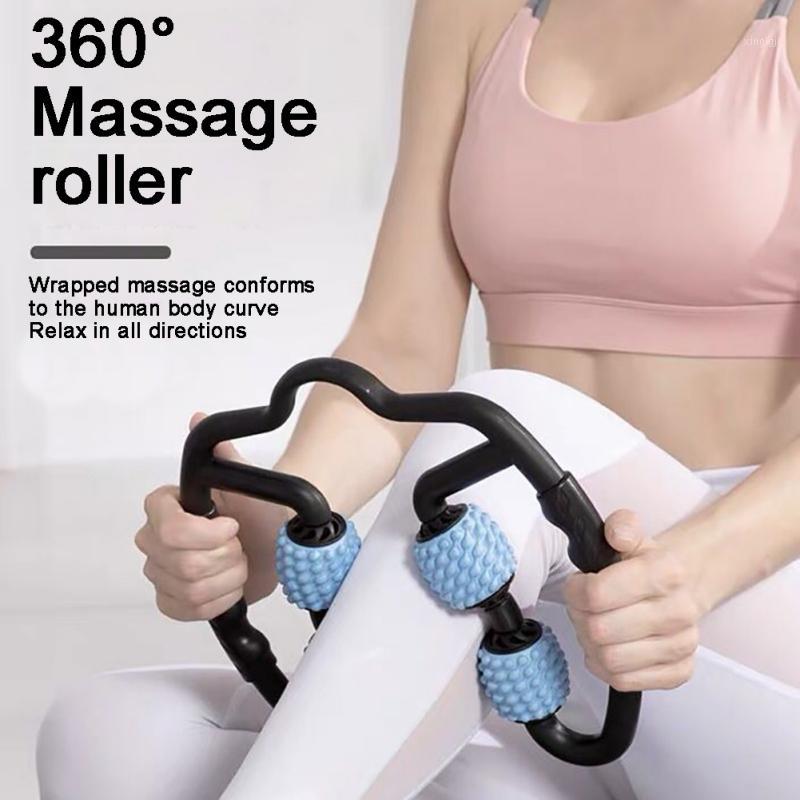 

New 360° Leg Muscle Massager 4 Wheels Body Shaping Relaxation Roller Ring Clamp Leg/Waist Massage Stick Yoga for Fitness Body 31, Blue