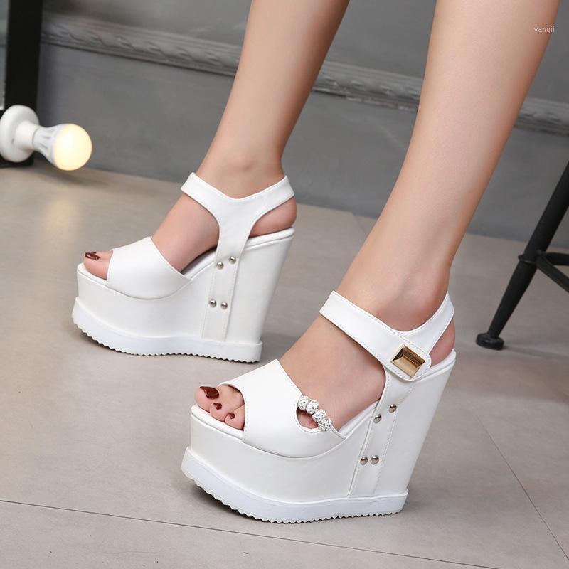 

Women's Sandals Platform 2021 New Summer Sandals women Waterproof Platform Muffin Thick Heel Super High Heel 14cm Ladies1, Black
