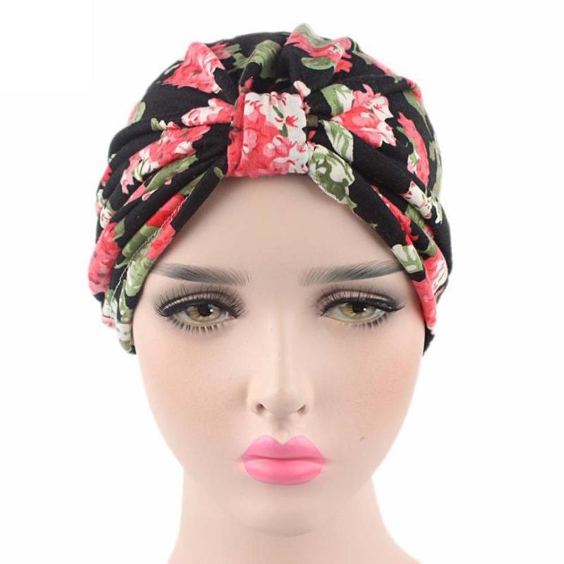 

2020 Women's Hat Fashion Printing Cancer Chemo Hat Beanie Scarf Turban Head Wrap Cap cotton print for women sombrero mujer, Black
