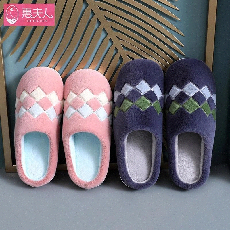 

2020 Women Faux Fur Slippers Warm Plush Anti-slip Lovers Winter Indoor Shoes Soft Sole Slip On Female Home Floor Slipper SH457 #JU1r, Black