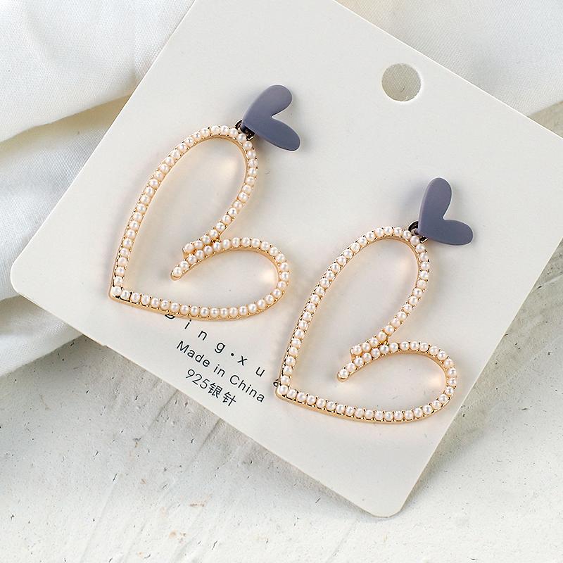 

AENSOA Korean Luxury Pearl Drop Earrings For Women Big Long Heart Pearl Statement Dangle Wedding Earring Simple Party Jewelry
