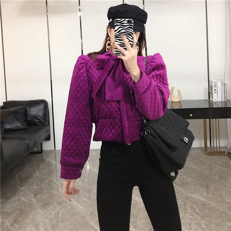 

2021 New Chic Fashionable Puff Manga Argyle Jacket Short Fall Cotton Quilted Coat Winter Clothes BYXM, Fuchsia