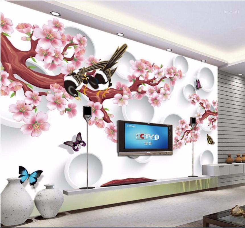 

CJSIR Custom photo wall murals wall stickers dream peach plum 3D TV backdrop papel de parede wallpaper for walls Decors1, As the pictures