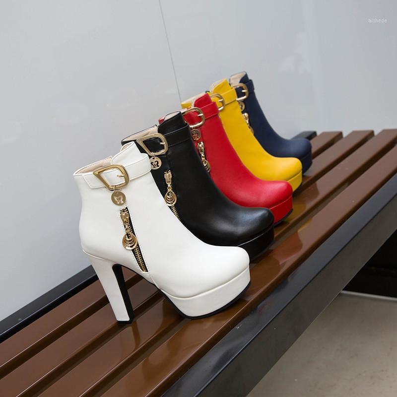 

YMECHIC Fashion Bride Wedding Party High Heel Boots Female Chain Buckle Platform White Red Heels Ankle Womens Boots Shoes Winter1, Yellow