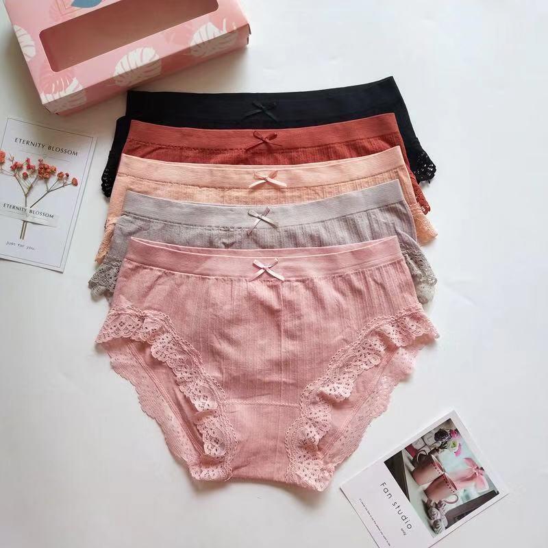 

Sexy Lace Panties Hip Push Up High Elastic Soft Cotton Underwear Breathable Panty Cute Bow Girls Women's Briefs Japanese, Skin