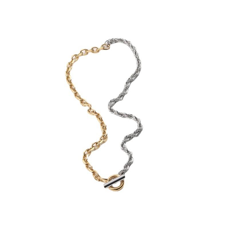 

Pendant Necklaces Statement Jewelry Wholesale Gold & Silver Mix Rope Toggle 18K Plated Stainless Steel Twist Chunky Necklace