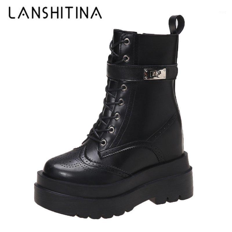 

Winter Women Punk Style Platform Ankle Boots Warm Fur Thick Sole Motorcycle Boots 10.5CM Chunky Metal Buckle Short Woman1, Black