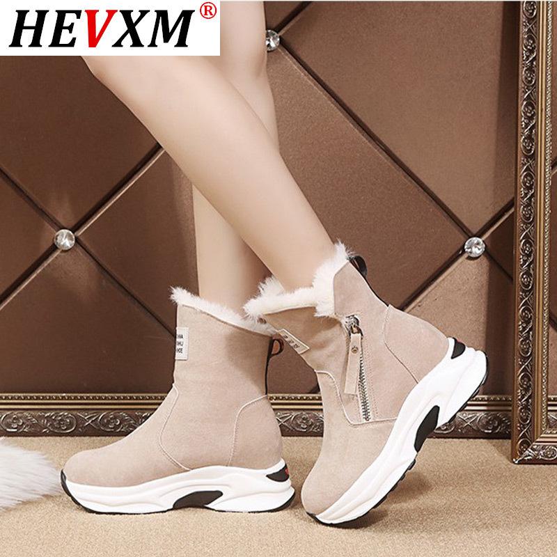 

Women Ankle Boots Faux Fur Platform Zipper Ladies Short Boots Plush Warm Winter Pu Leather Female Footwear 2020, Beige