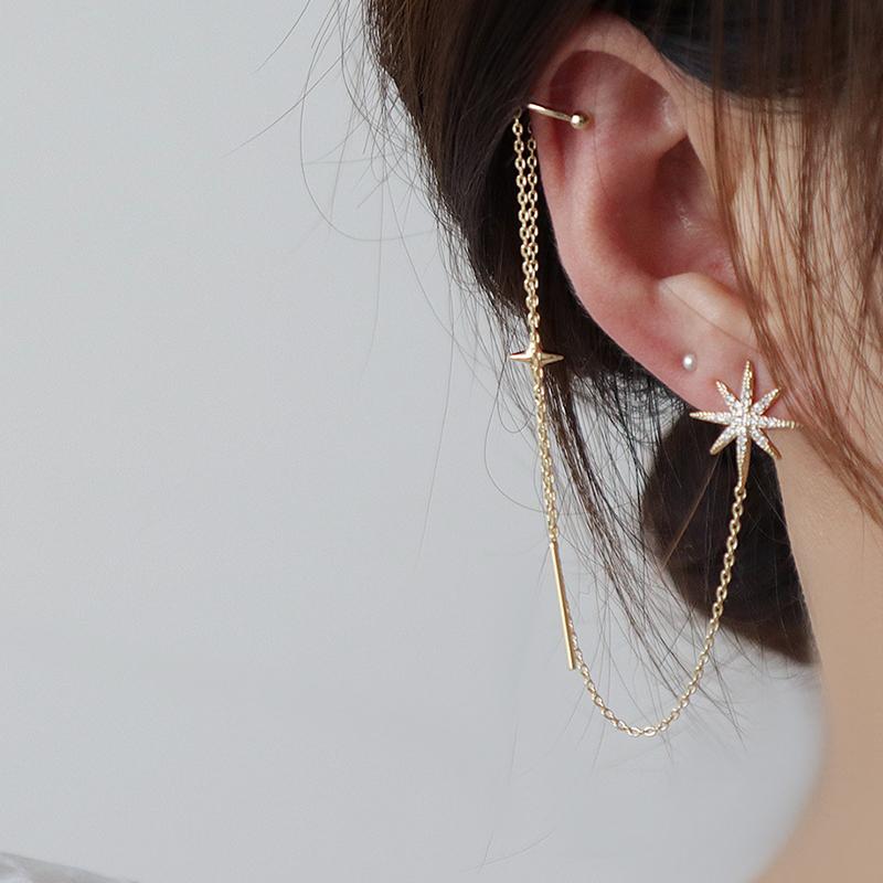 

Shiny Side New Accessories Crystal star stud Earrings for Women Fashion Jewelry Zirconia tassel Earrings